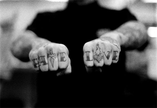 love and hate tattoo. words love and hate in